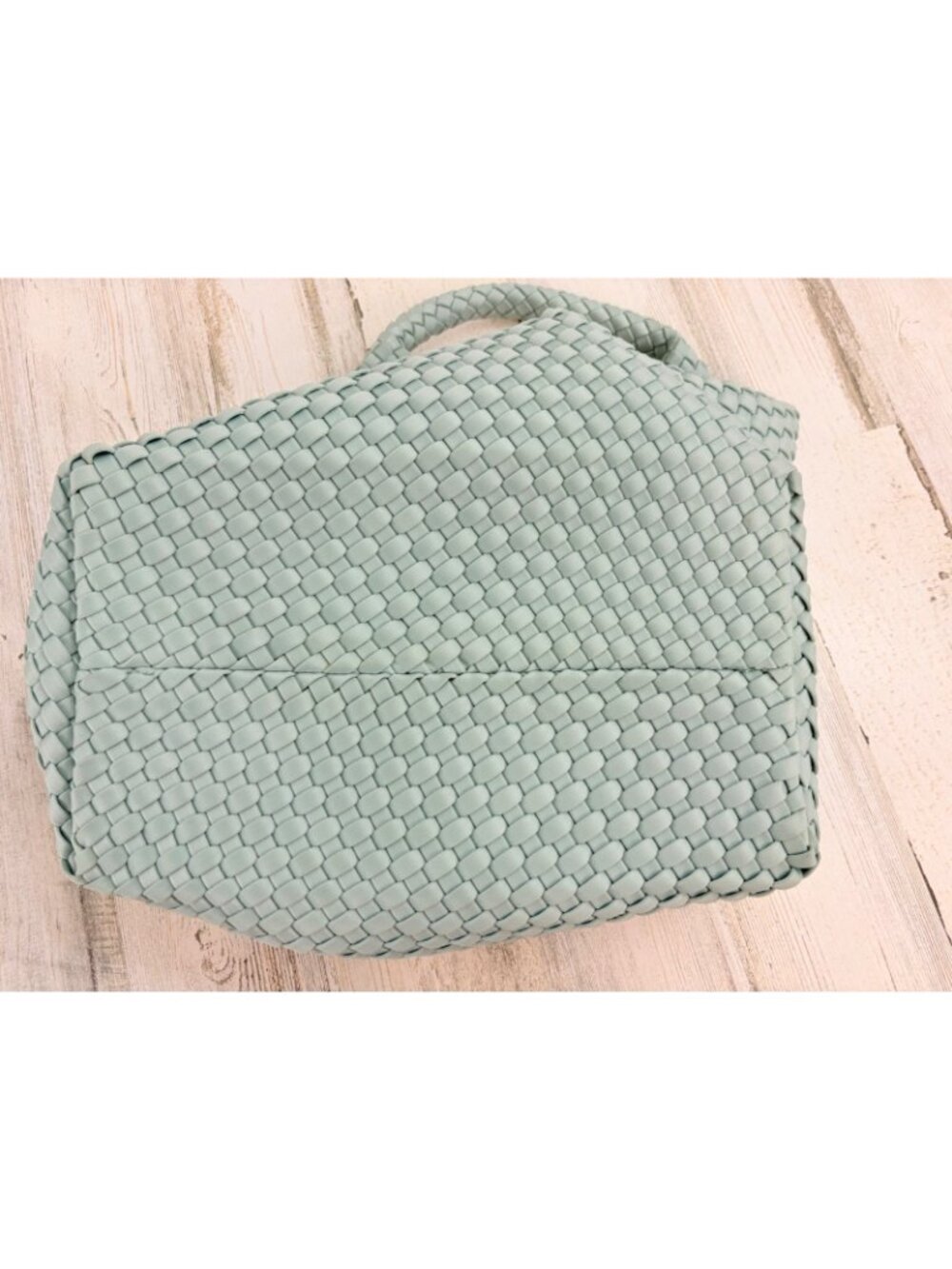 Naghedi St Barths Medium Tote Aqua Green Woven Neoprene with Pouch - Picture 8 of 16